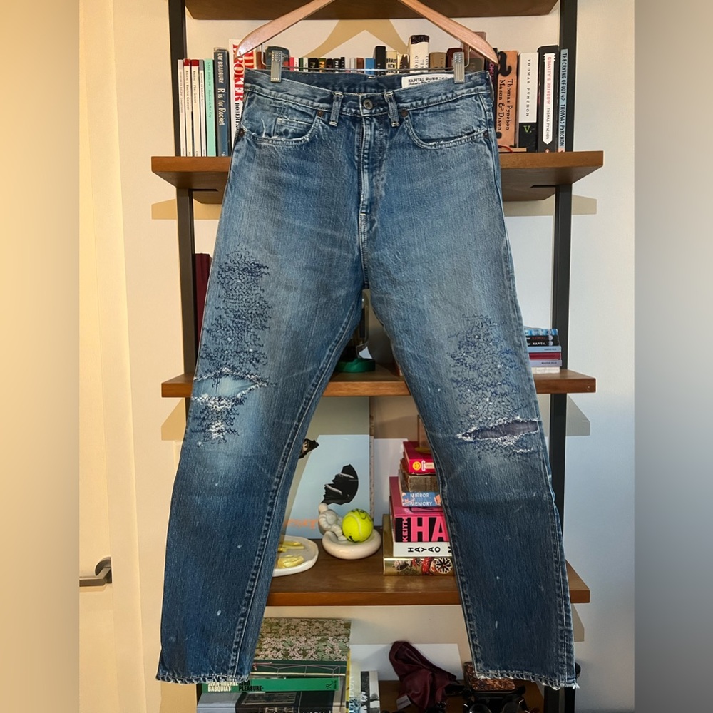 Kapital Distressed and Embroidered Jeans